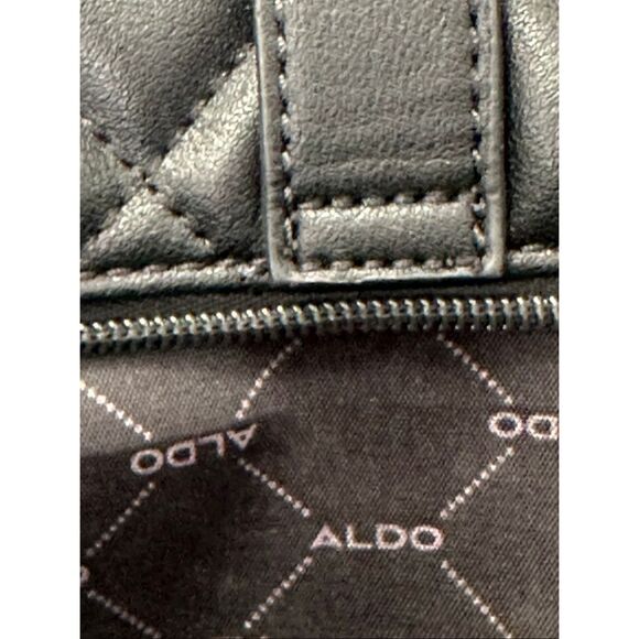 ALDO Black Quilted Gold Chain Tote | Chic Structured Shoulder Handbag - Picture 7 of 12